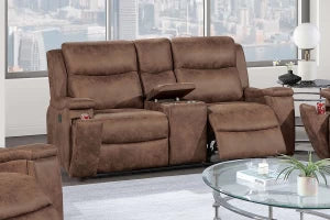 Poundex F8153 Walnut Motion Sofa & Love