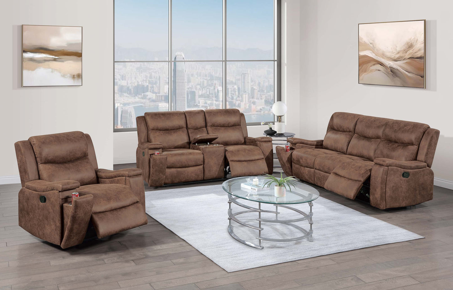 Poundex F8153 Walnut Motion Sofa & Love