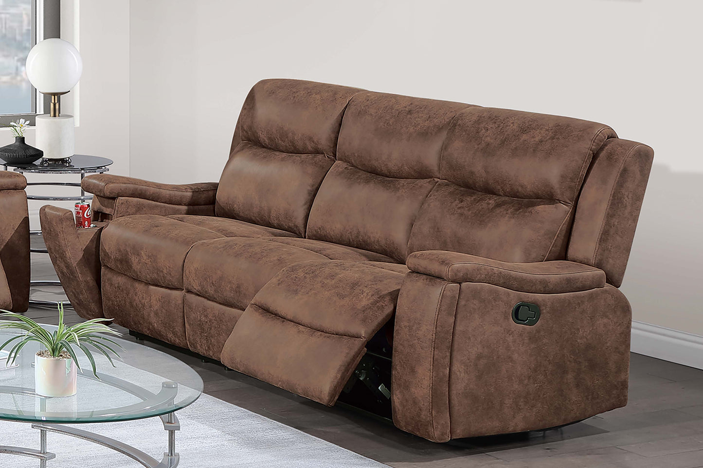 Poundex F8153 Walnut Motion Sofa & Love