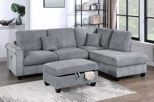 F8301 Corduroy 3 Pc Sectional Fog