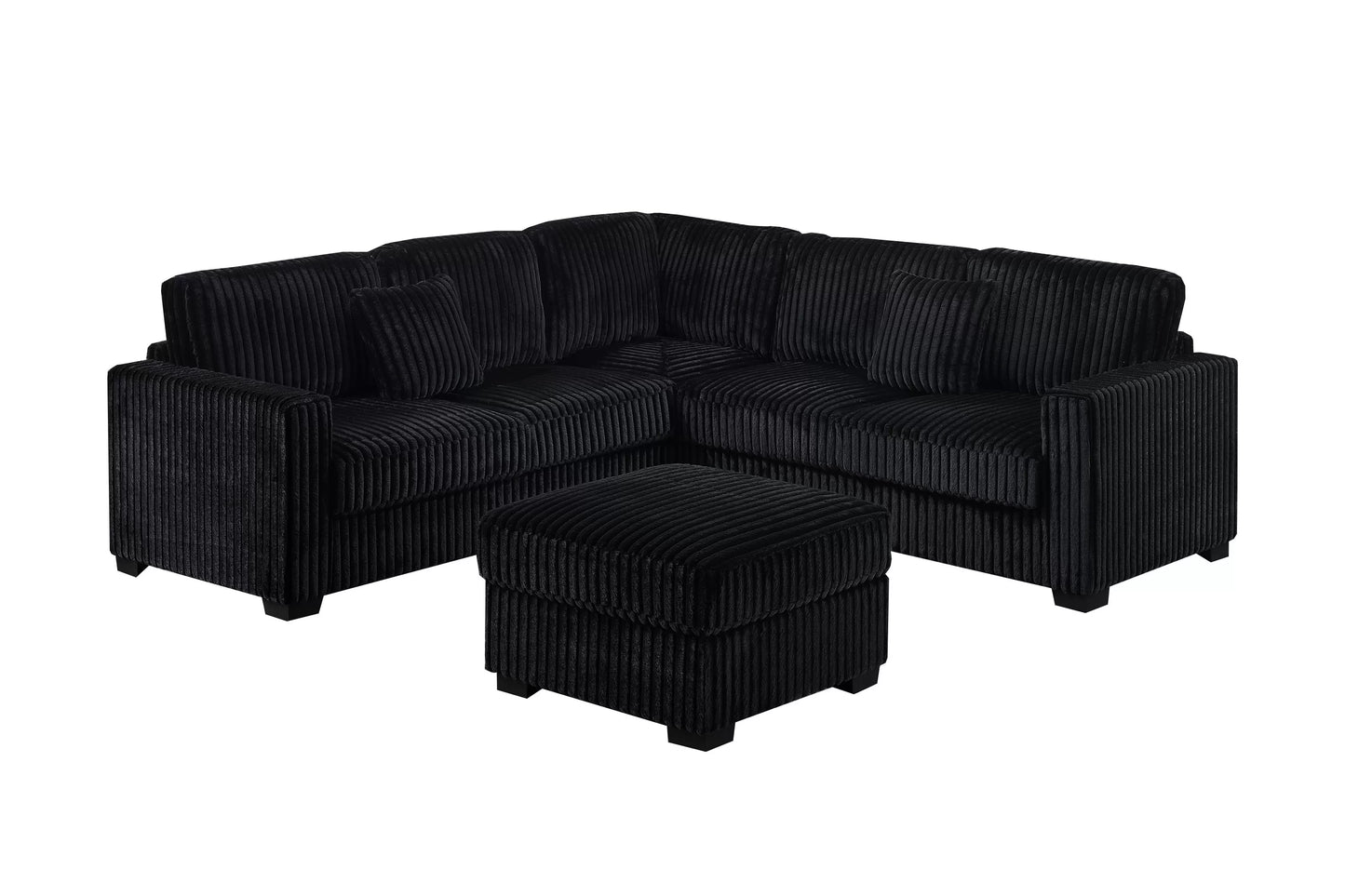Poundex F8353 Black Jumbo Corduroy Sectional