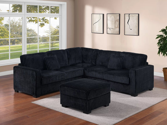 Poundex F8353 Black Jumbo Corduroy Sectional