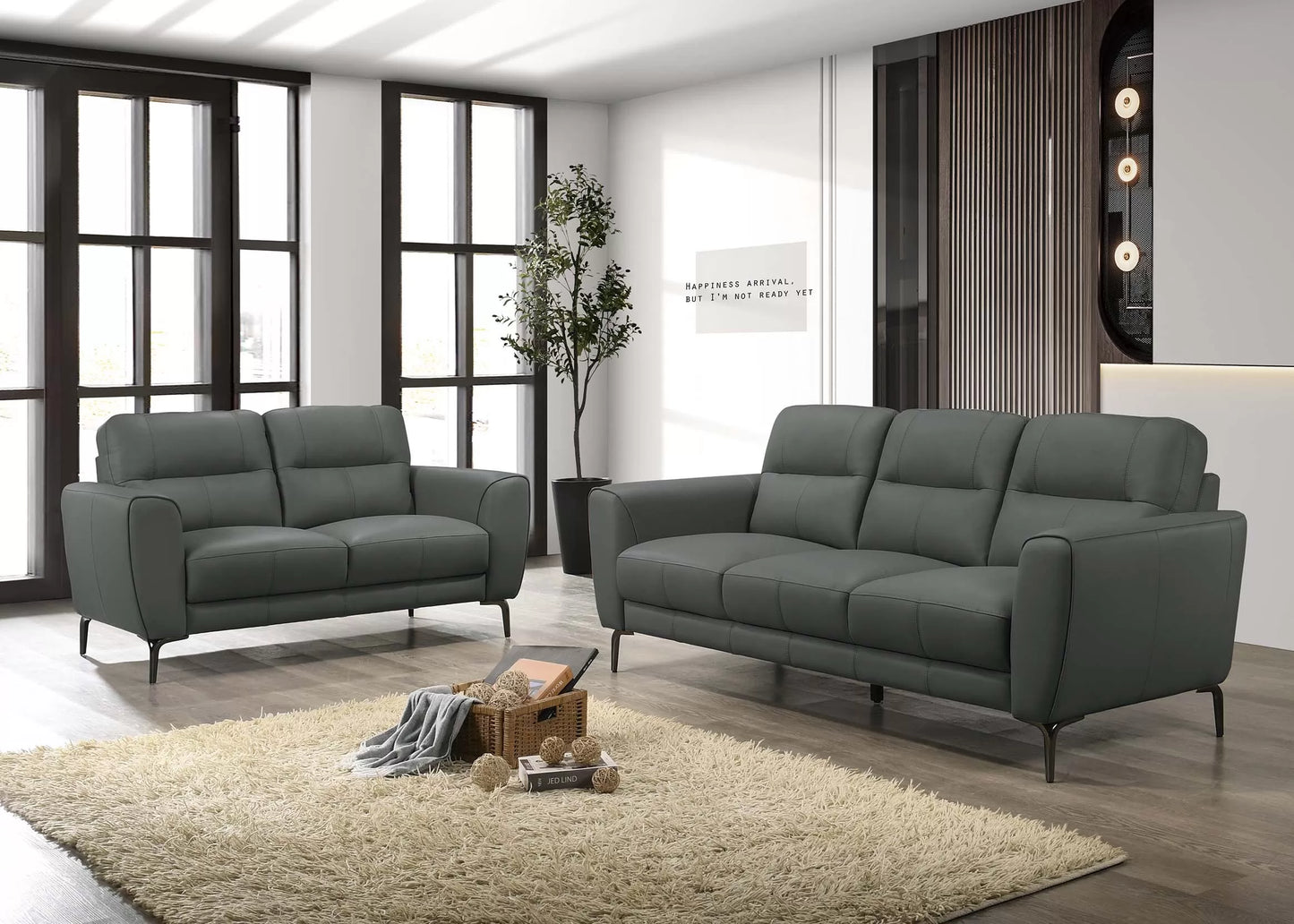 Poundex F8419 Antracite Gray Sofa & Loveseat