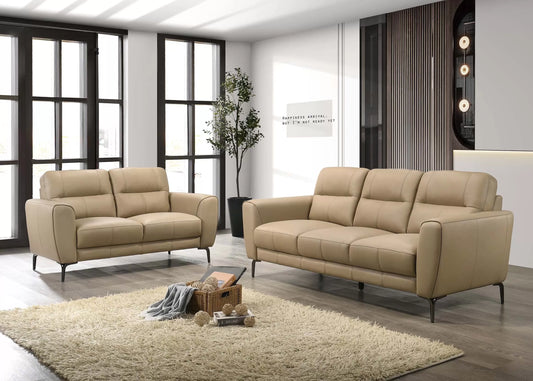 F8420 Taupe Leather Sofa & Loveseat