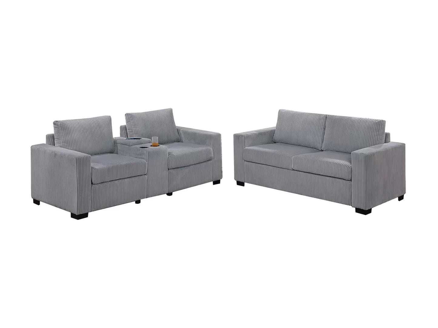 Poundex F8460 Light Gray Sofa Set