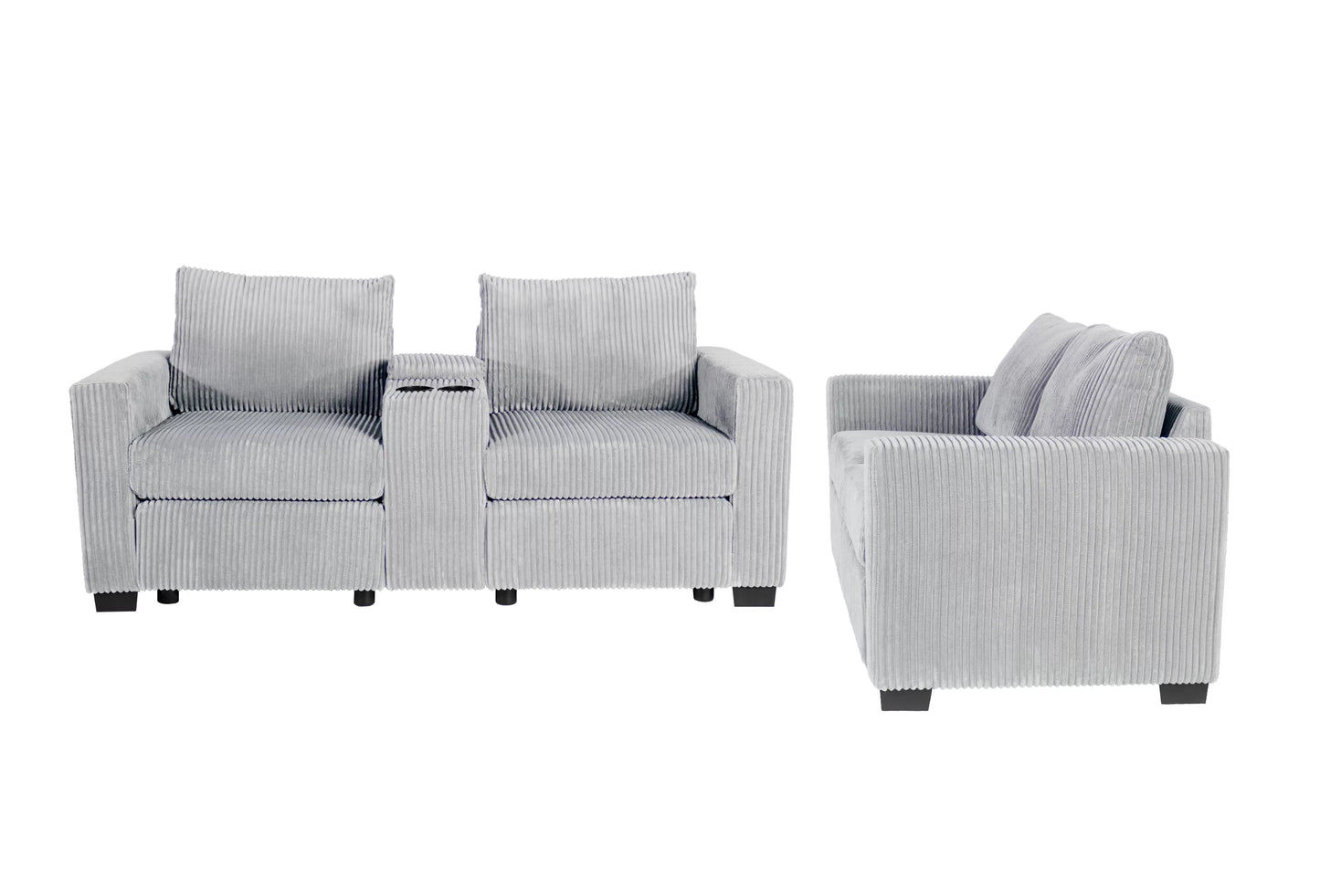 Poundex F8460 Light Gray Sofa Set