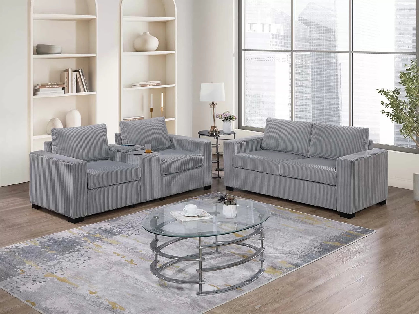 Poundex F8460 Light Gray Sofa Set