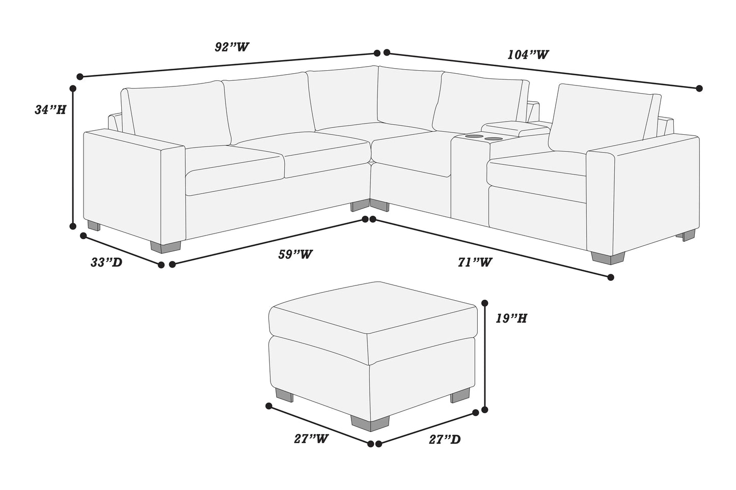 F8457 Reversible 4 Pc Sectional w/Ottoman