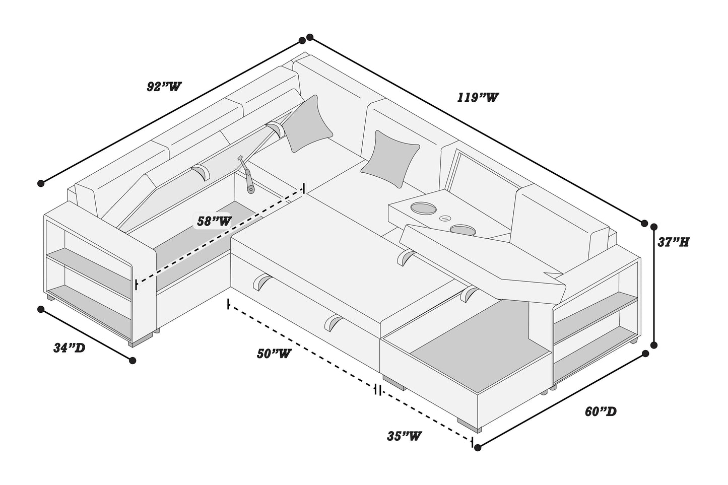 F8561 Boucle 4 Pc Convertible Sectional