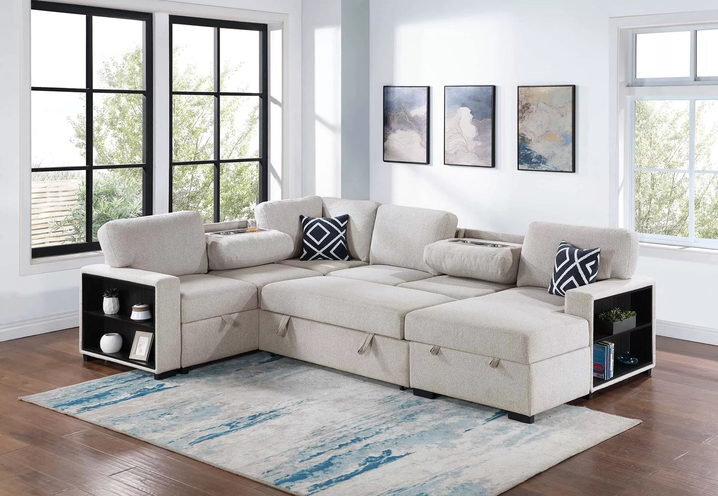 F8562 Boucle 4 Pc Beige Sectional