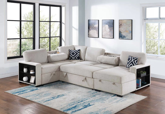 F8562 Boucle 4 Pc Beige Sectional