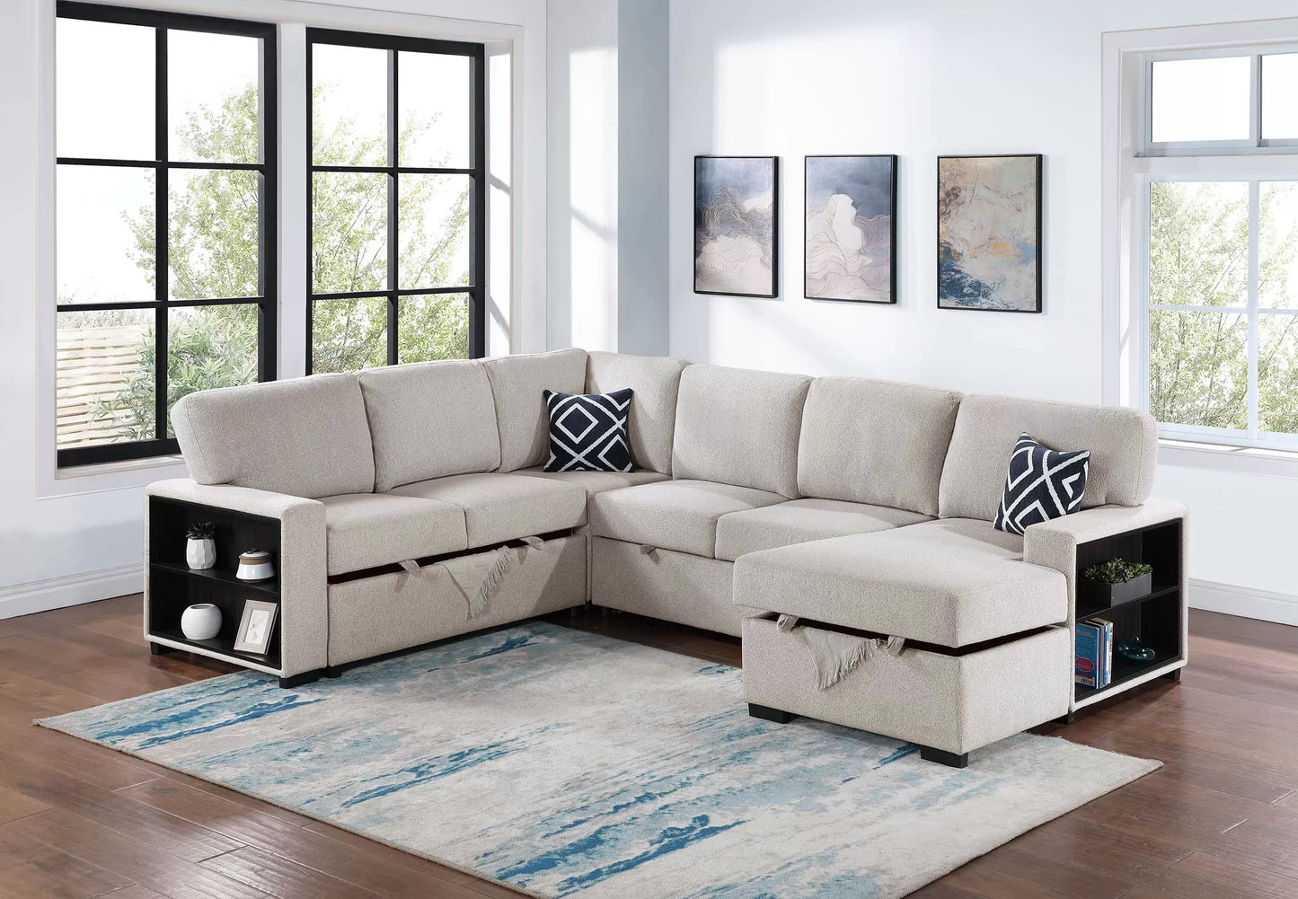 F8562 Boucle 4 Pc Beige Sectional