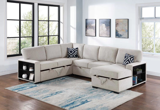 F8562 Boucle 4 Pc Beige Sectional