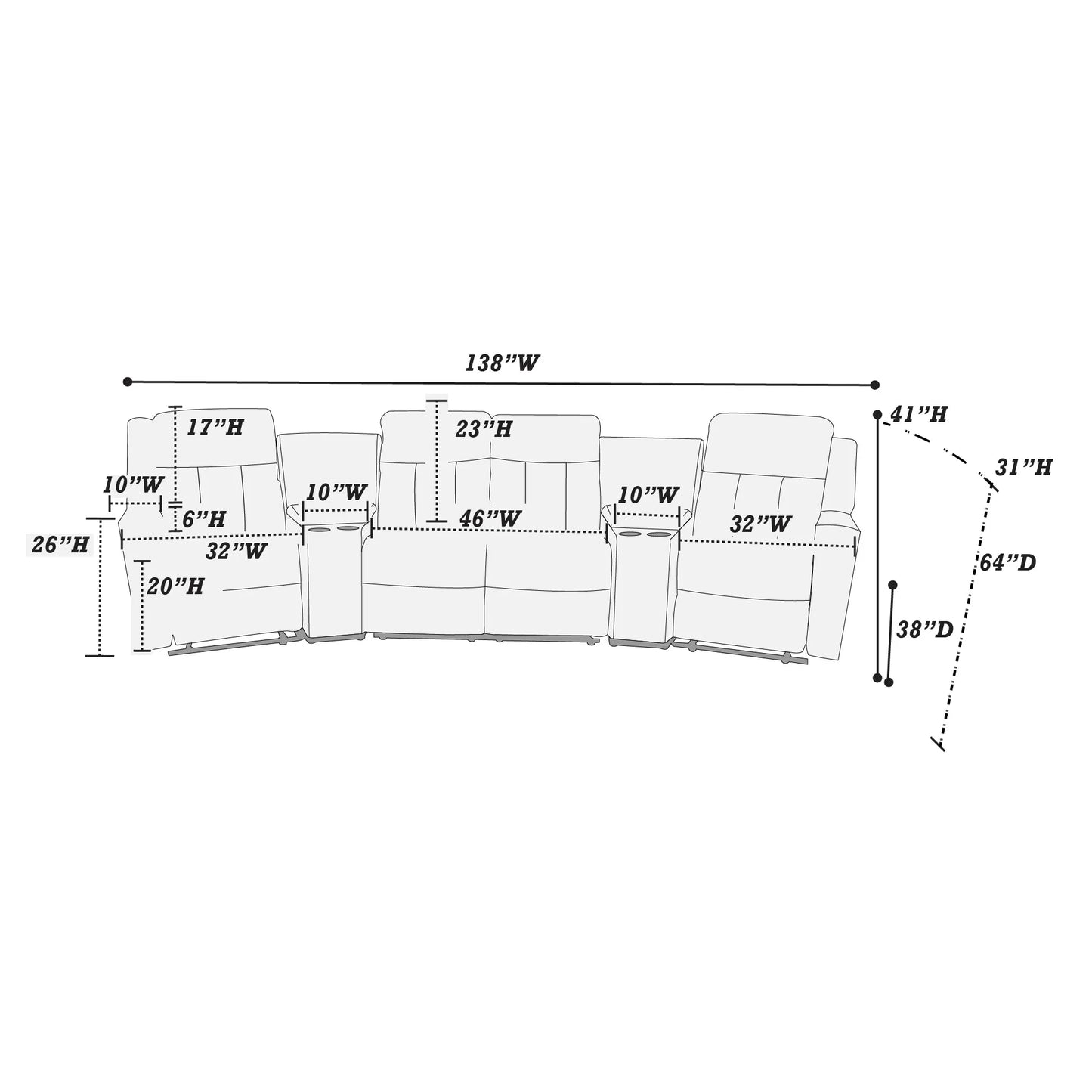 F86629 Power Reclining 5 Pc Gray Sectional