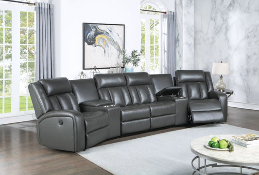 F86629 Power Reclining 5 Pc Gray Sectional