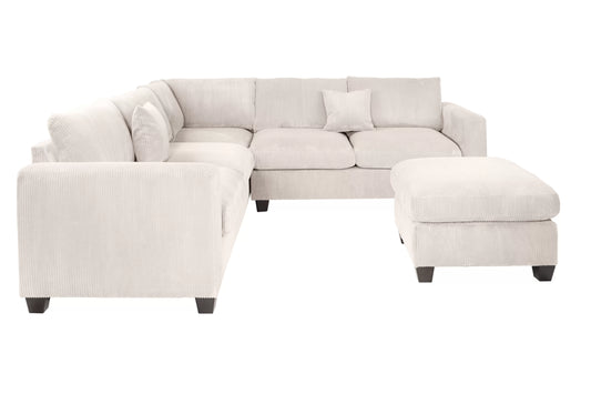 F8891 Poundex 4 Pc Sectional Ivory Corduroy