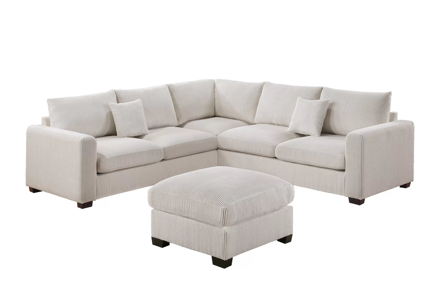 F8891 Poundex 4 Pc Sectional Ivory Corduroy