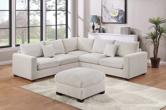 F8891 Poundex 4 Pc Sectional Ivory Corduroy