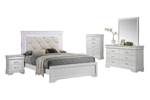 Poundex F9665 White LED King 4 Pc Bedroom Set