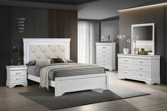 Poundex F9665 White LED King 4 Pc Bedroom Set