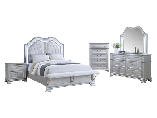 F9671 Gray 4 Pc Bedroom Set w/LED Headboard