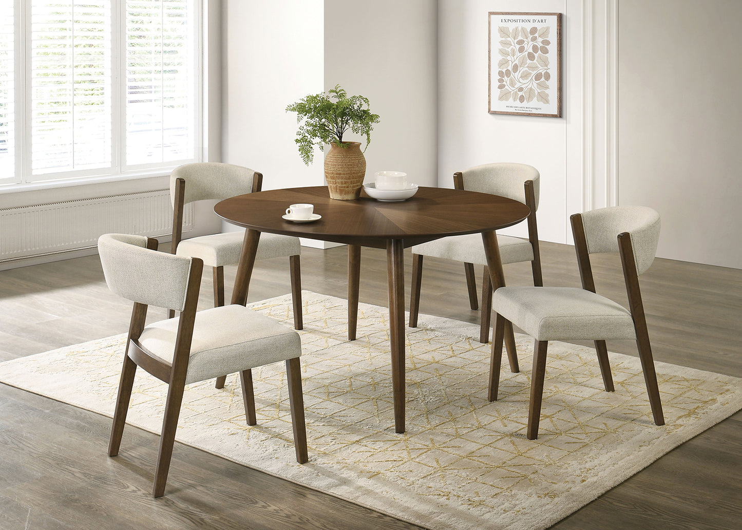 Raissa Walnut Mid-Century Modern Dining Set