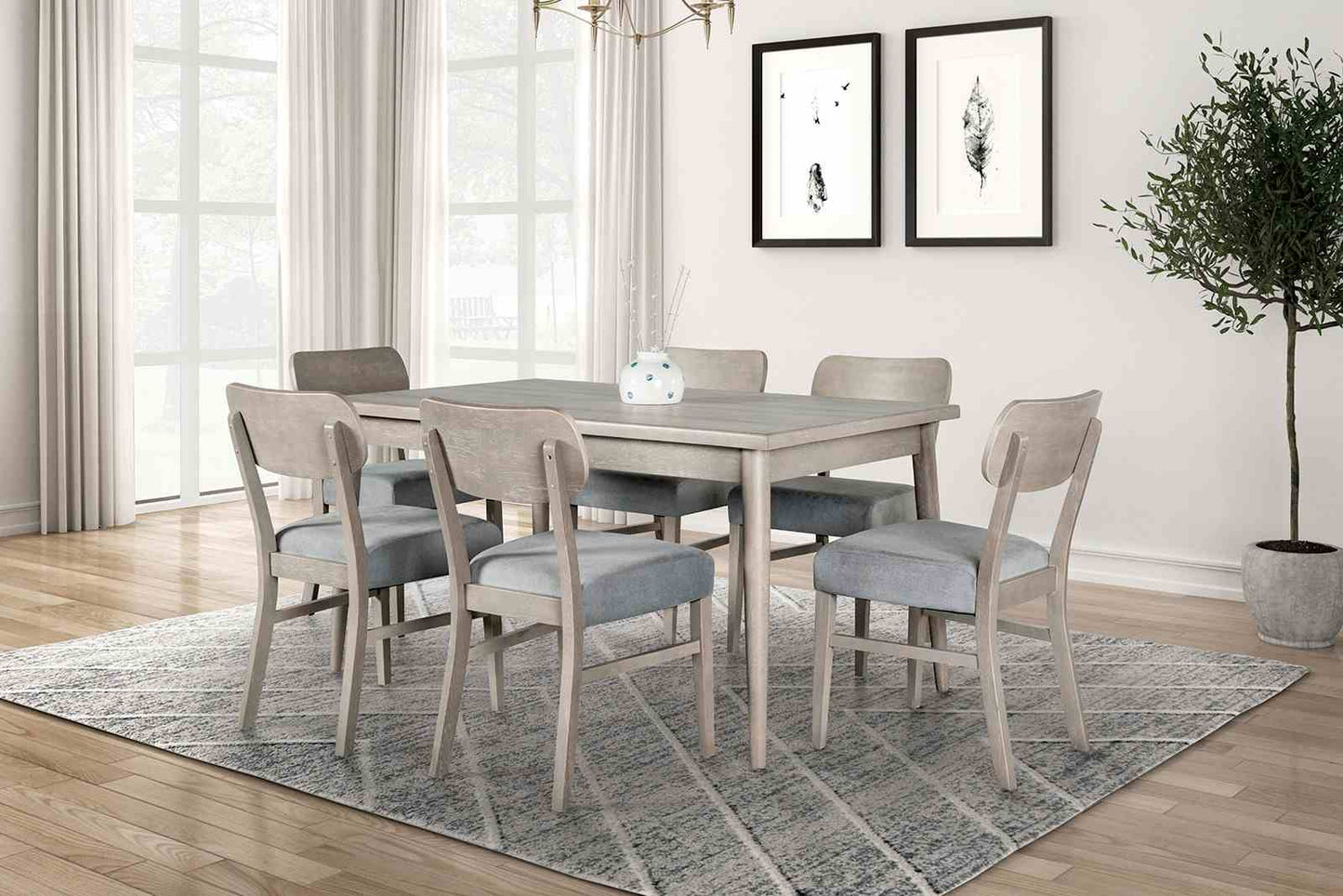 Keynes Transitional Gray 7 Pc Dining Set