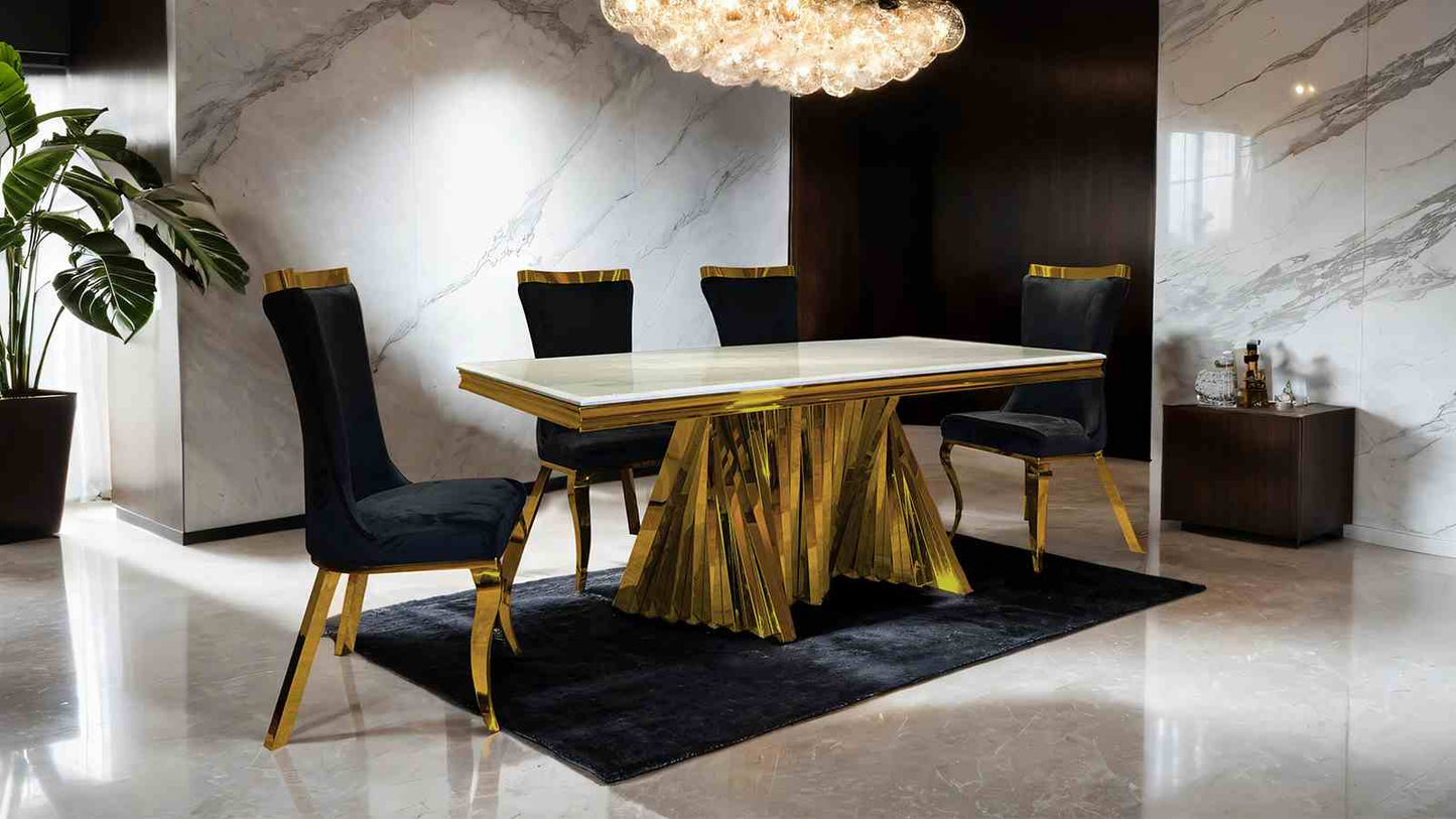 Basilicata Sintered Stone Stainless Steel Dining Set