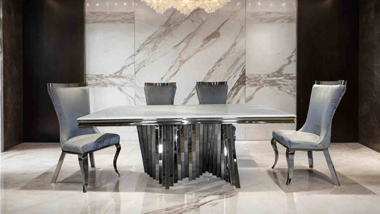Basilicata 7 Pc Glam Dining Set Chrome Base