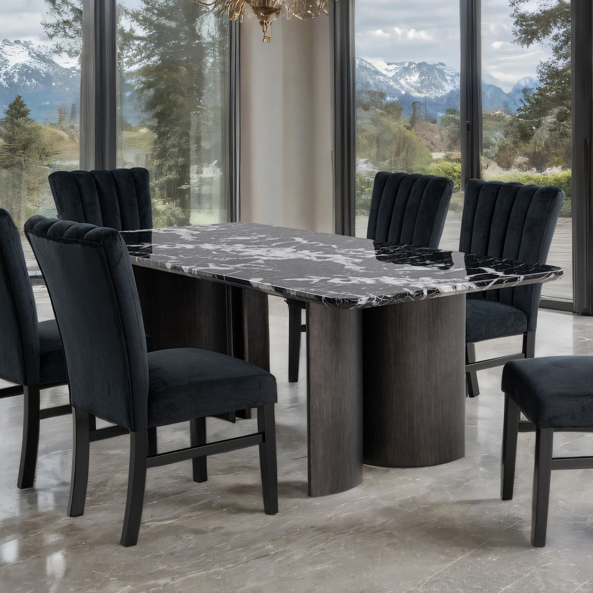 Selsey Black Stone Top 7 Pc Dining Set