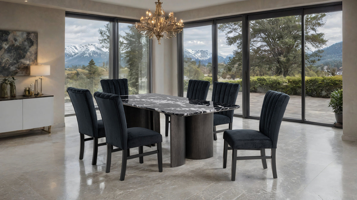 Selsey Black Stone Top 7 Pc Dining Set