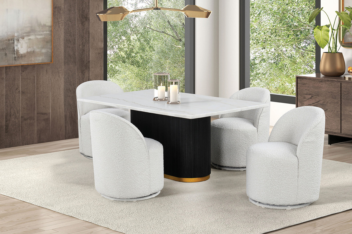 Morges 5 Pc Marble Top Dining Set Boucle Chairs