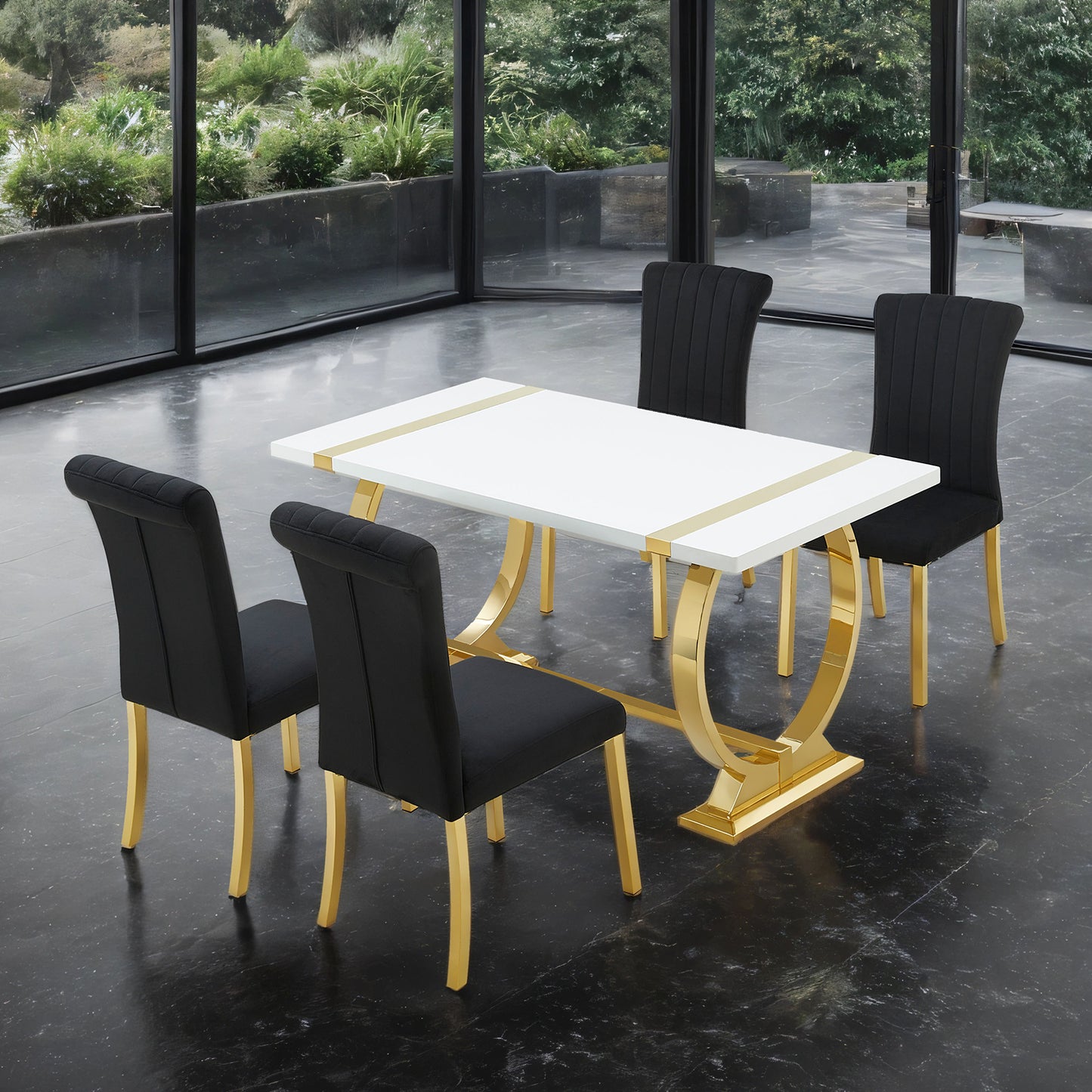 Holstebro White Gold Black 5 Pc Dining Set