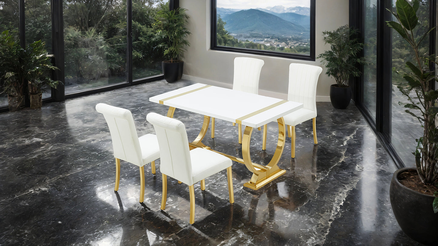 Holstebro 5 Pc Gold White Dining Set
