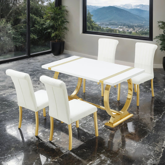 Holstebro 5 Pc Gold White Dining Set
