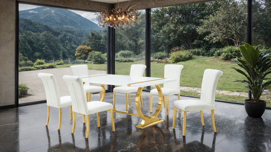 Halbaek Gold White 7 Pc Dining Set