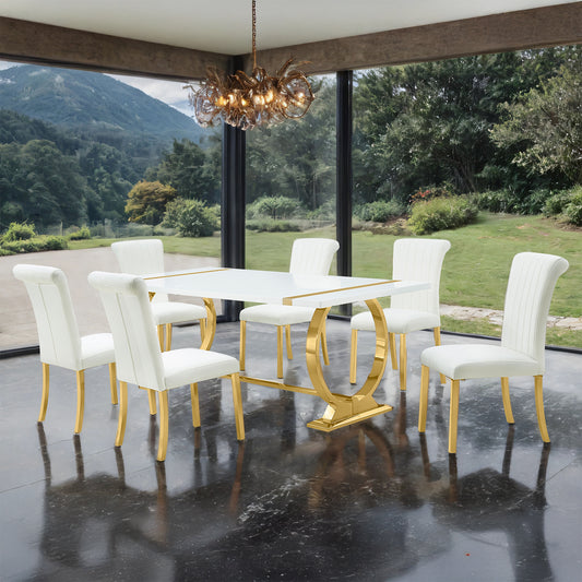 Halbaek Gold White 7 Pc Dining Set