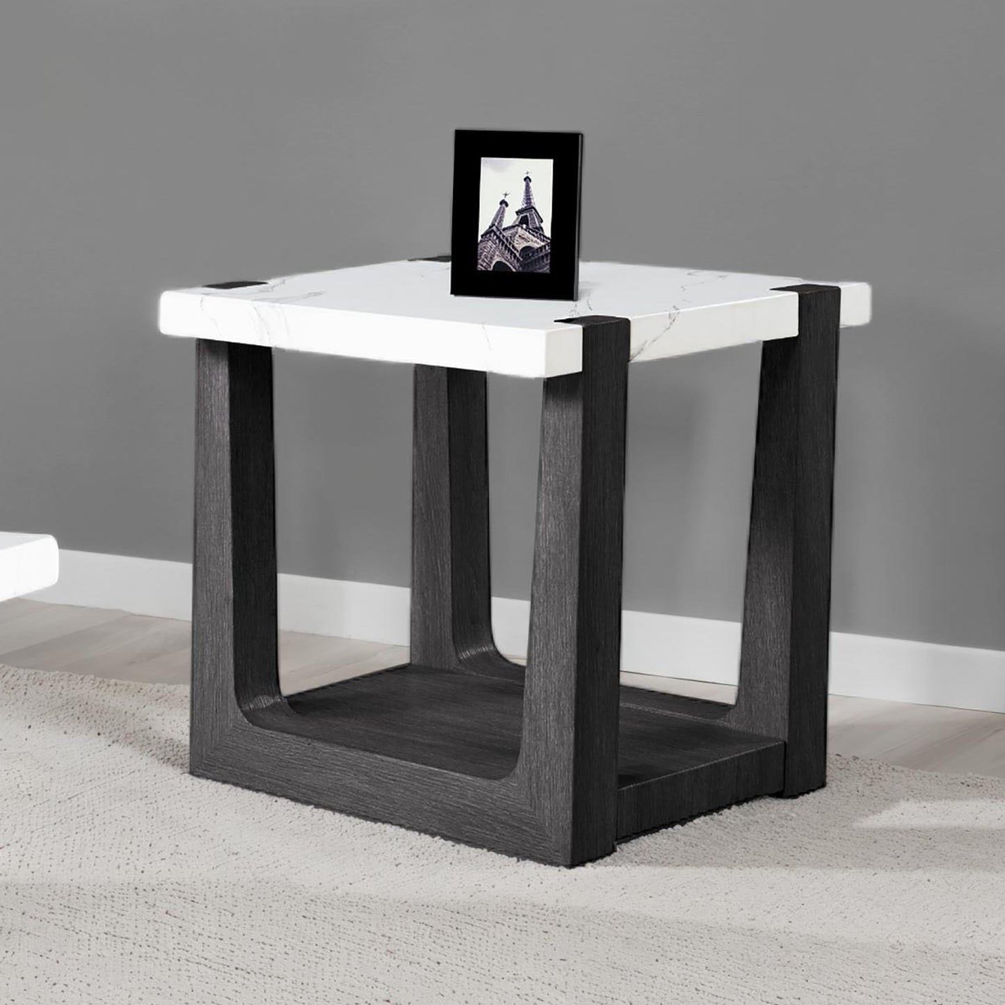 Sundbry Faux Marble End Table FM44010BK-E