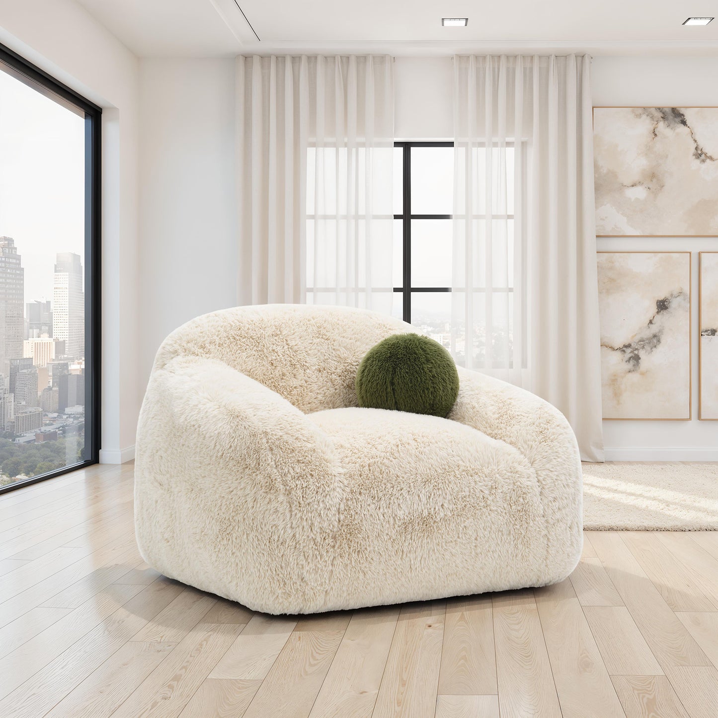 Darwen Sand Faux Fur Swivel Chair