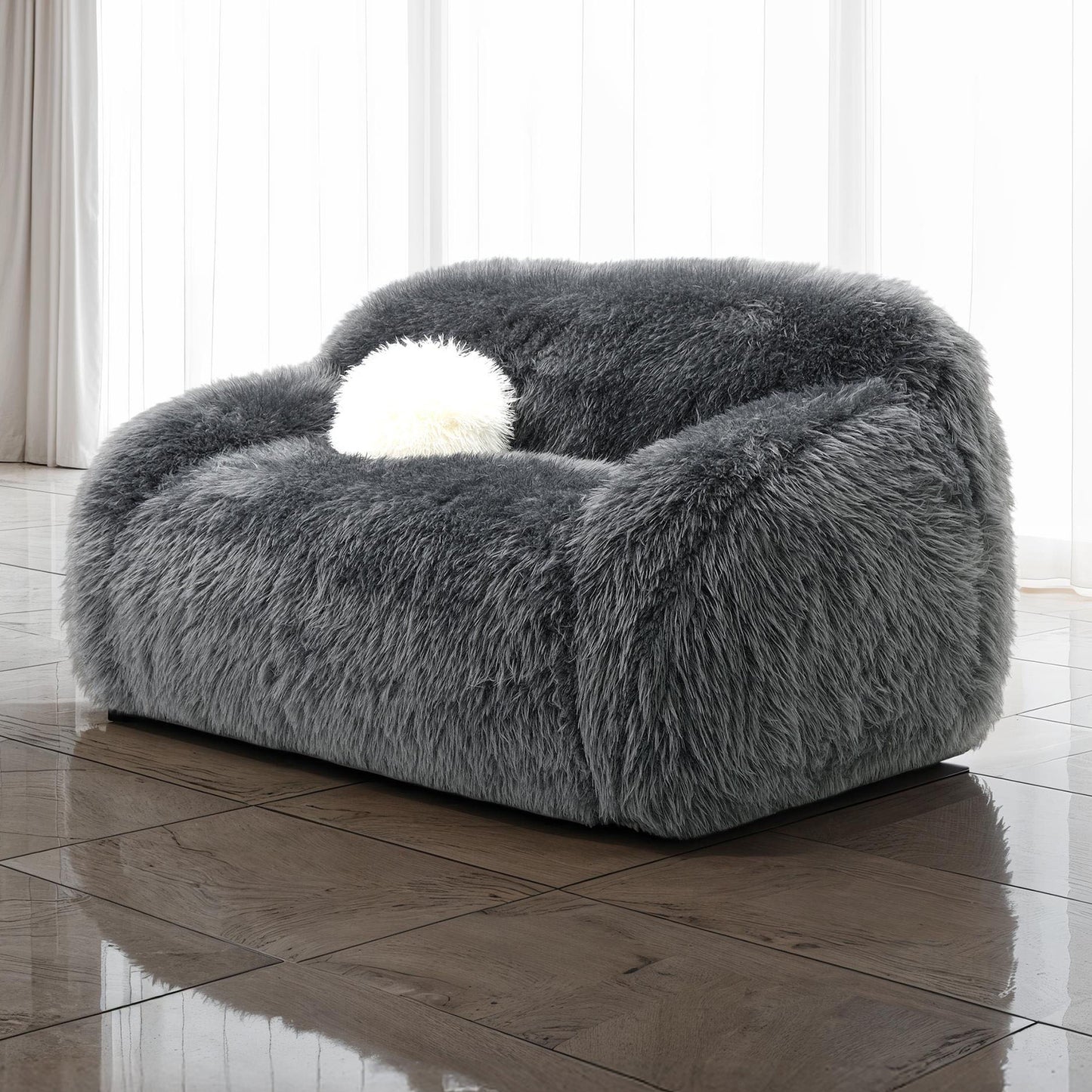 Darwen 2 Pc Faux Fur Sofa Set - Dark Gray