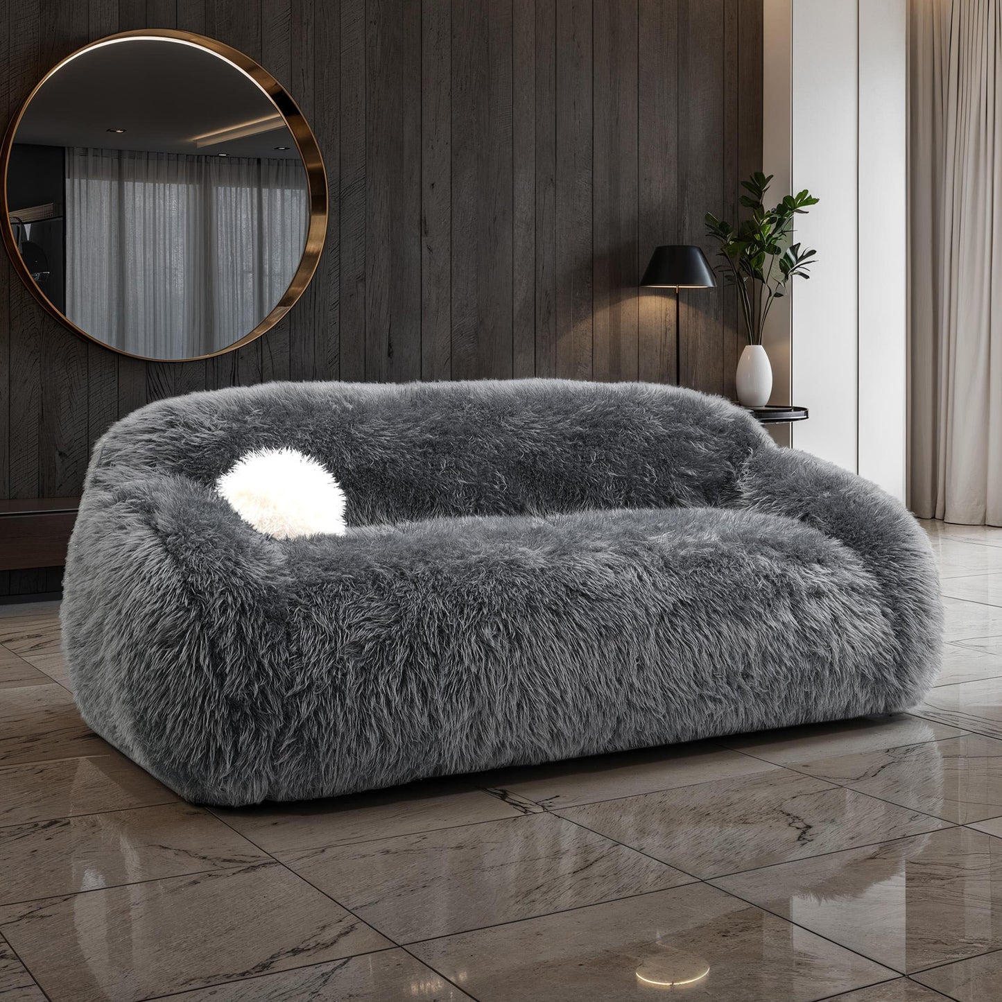 Darwen 2 Pc Faux Fur Sofa Set - Dark Gray