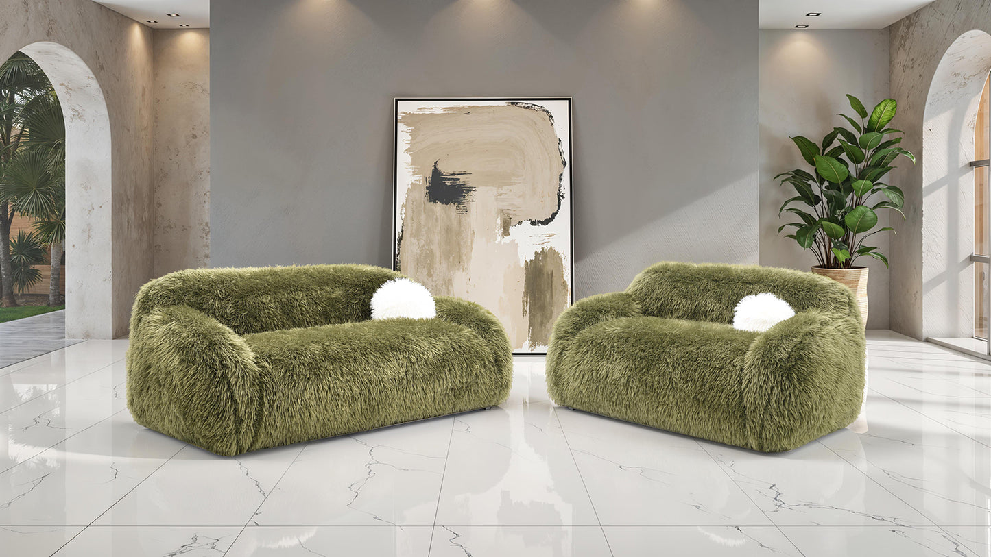 Darwen 2 Pc Faux Fur Sofa Set - Green