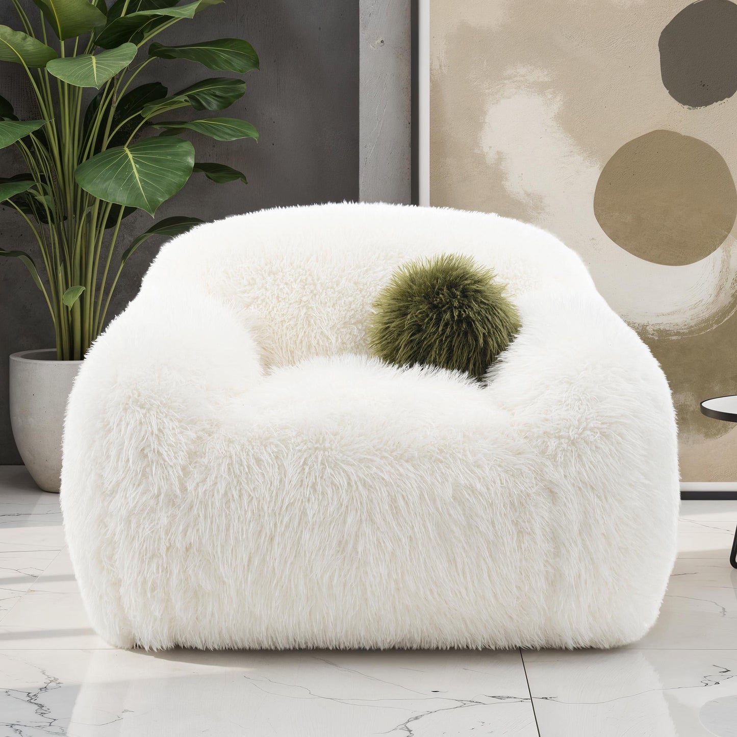 Darwen White Faux Fur Swivel Chair