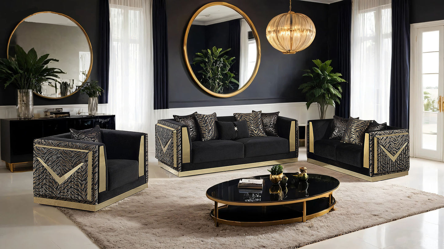 Doriphei Black Glam 3 Pc Living Room Sofa