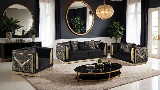 Doriphei Black Glam 3 Pc Living Room Sofa
