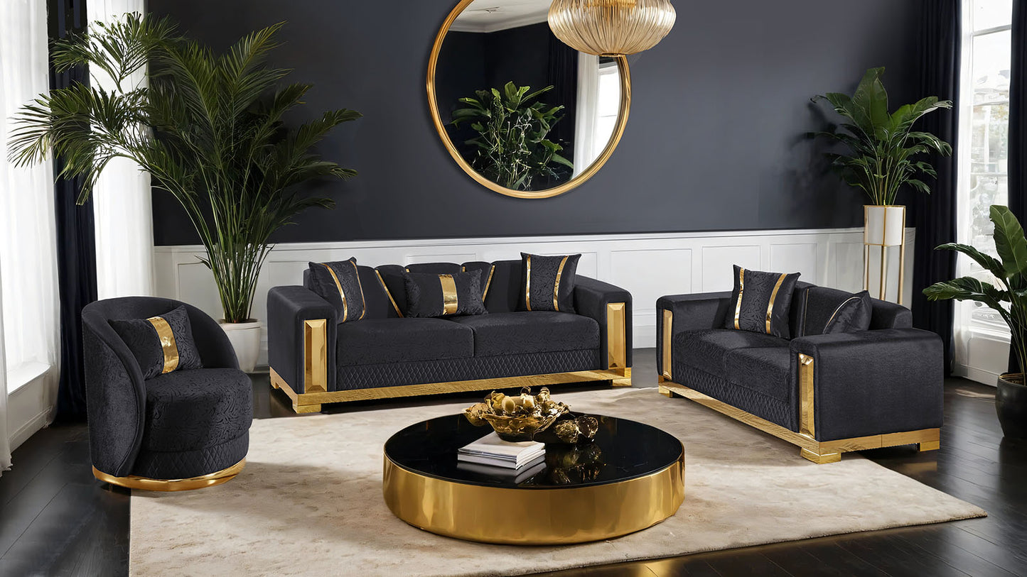 Valdosta Black Gold Glam Sofa Collection