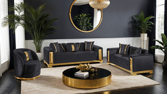 Valdosta Black Gold Glam Sofa Collection