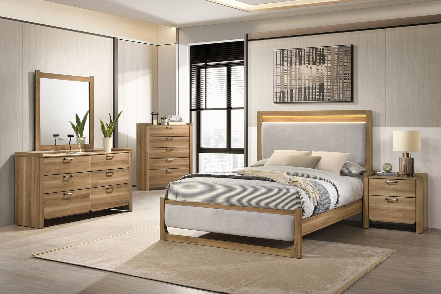 Elinora Natural 4 Pc LED Bedroom Collection