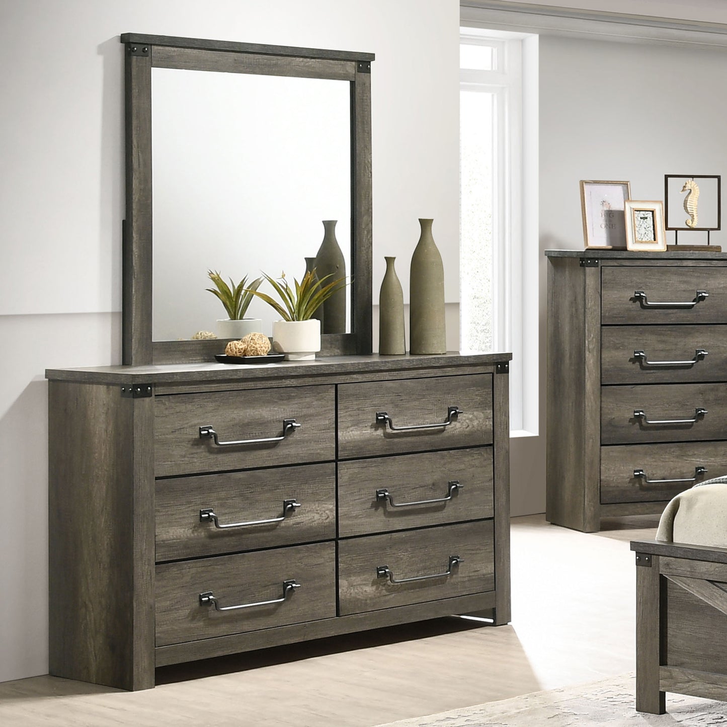 Britonale Rustic Gray 6 Drawer Dresser FM7218GY-D
