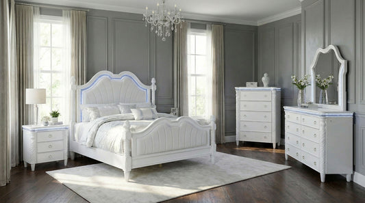 Swindon Pearl White Glam LED Bedroom Set